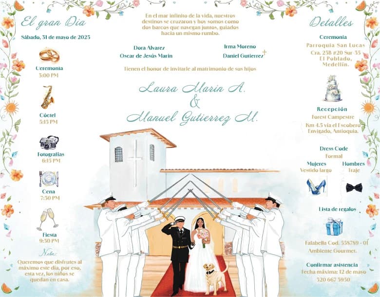 Invitación de boda ilustrada: Un mar de colores, imagen 2